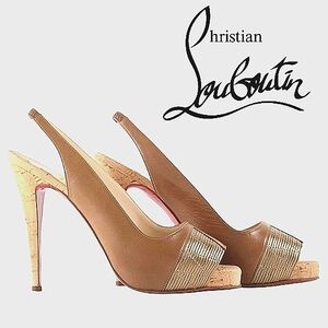 Christian Louboutin Lace Slingback Pumps 7.5  Peep Toe HIGH heels